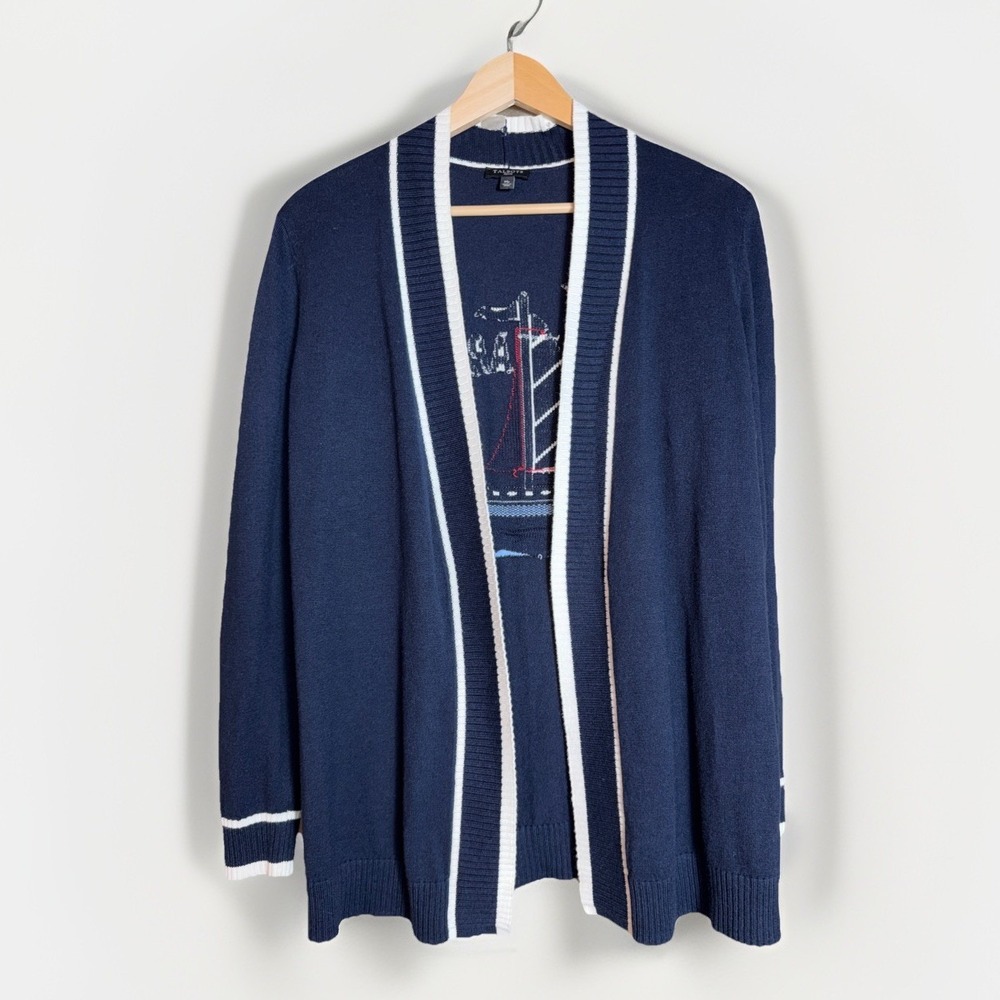 Talbots 'Après Sail' Open Front Cardigan Sweater Size MP Coastal Nautical Beach - Picture 2 of 4